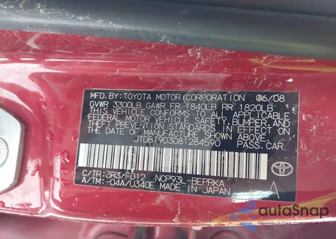 2008 Toyota Yaris S from USA, damaged, VIN JTDBT903081284590